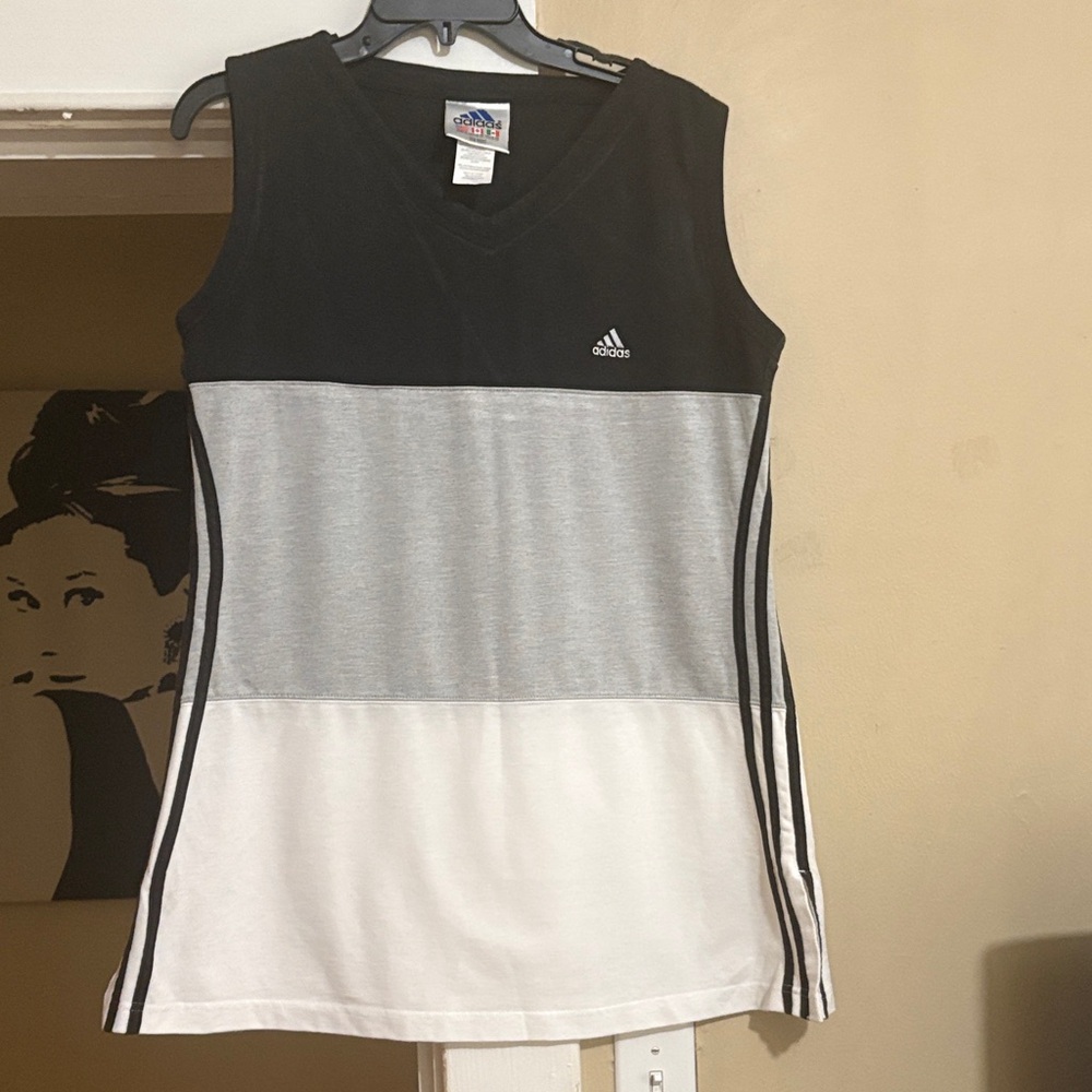 90s Vintage Adidas Tri-Color Sleeveless Tennis Dress - Black, Gray, White